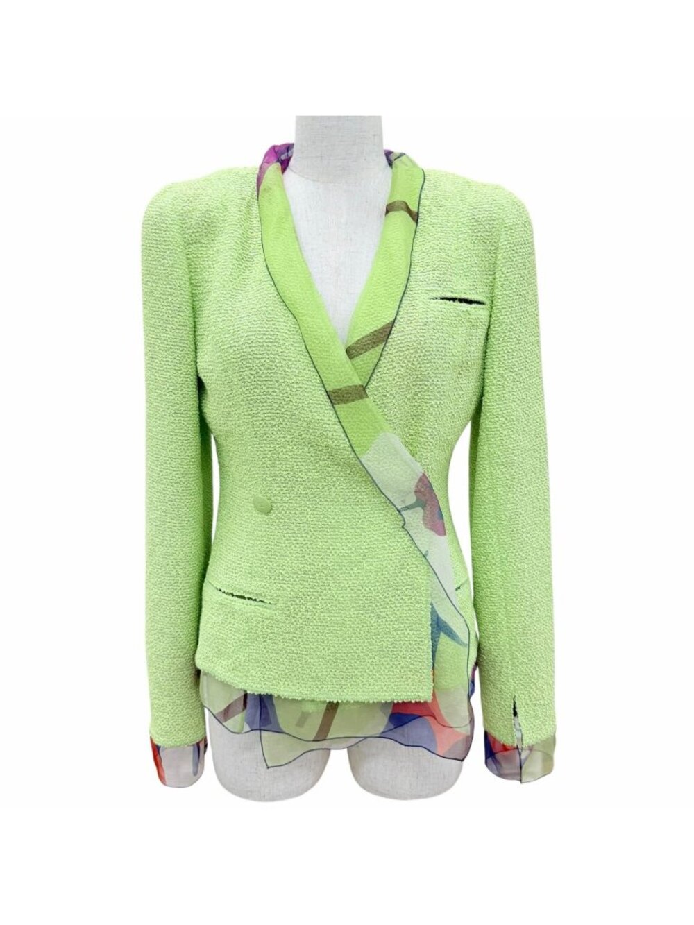 Chanel CC Logo Button Tweed Jacket Light Green FR 38